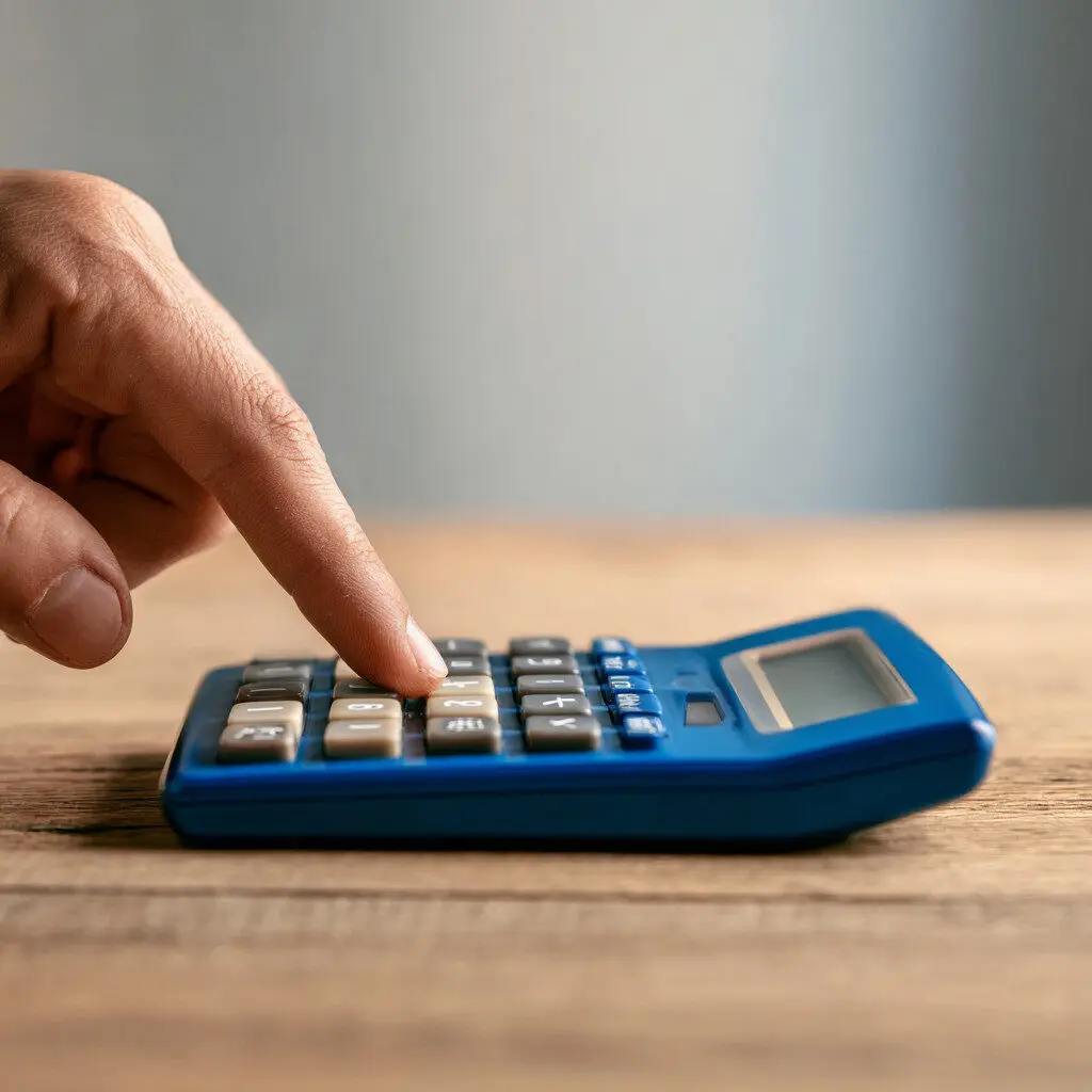 U4258167449 a light wooden desk with a blue calculator on top 46162f92 028a 4400 a58f 51fc9673708c 0